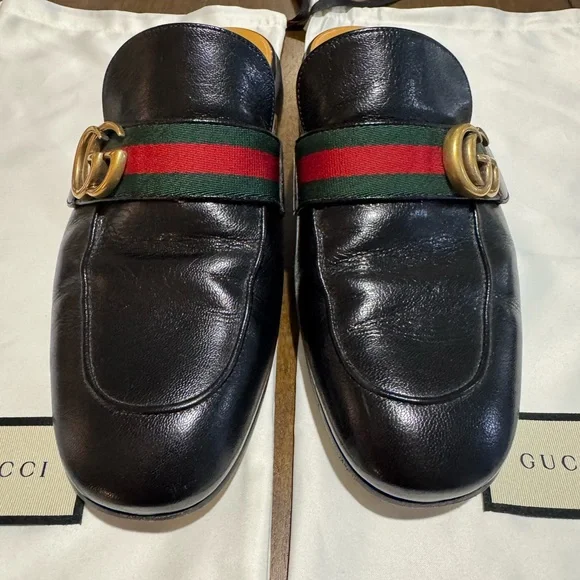 Gucci Black Leather & Gray GG Logo Slip-On Loafers Gucci Monogram GG Men main image 2